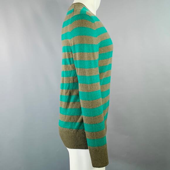 BURBERRY BRIT Size M Green Brown Stripe Cashmere V-Neck Pullover - Picture 3 of 8